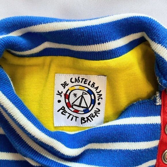 JC DE CASTELBAJAC LONG SLEEVE BLUE WHITE STRIPED TOP WITH YELLOW PATCH - XS - Picture 7 of 11